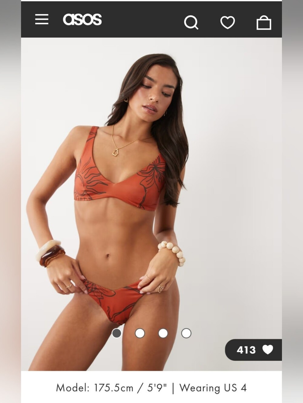ASOS DESIGN Brogan v front cheeky bikini bottom in terracotta palm print